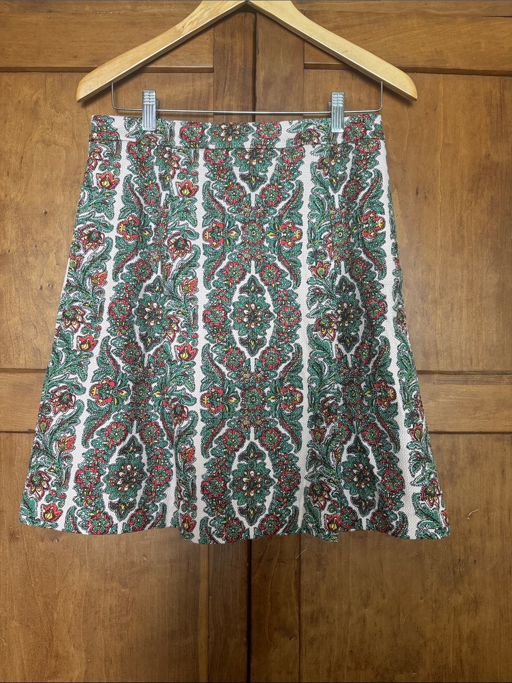 Boden Pink and Green Tapestry Lined A-line Short Skirt - Front Slash Pockets